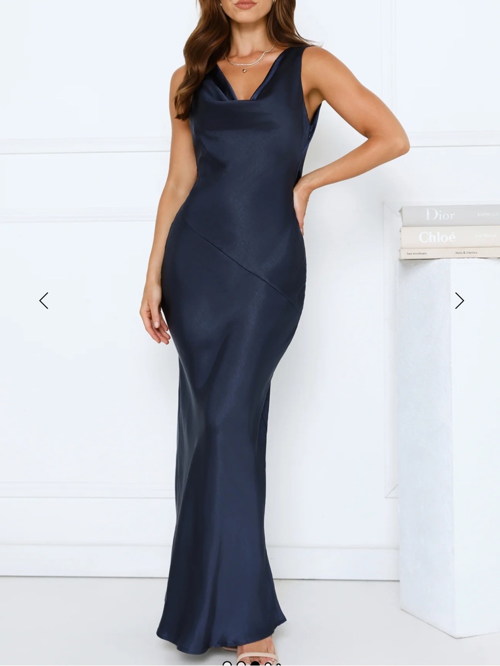 Navy Satin Cowl Neck Maxi Dress